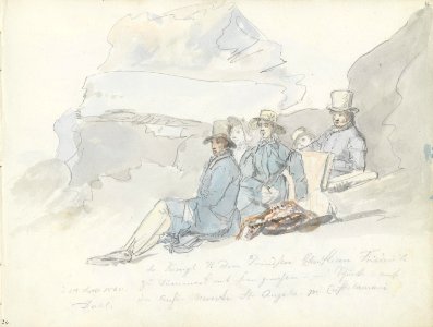 Johan Christian Dahl - Christian Frederik, Caroline Amalie og deres følge på Monte Sant'Angelo - Nasjonalmuseet - NG.K&H.B.08036-016