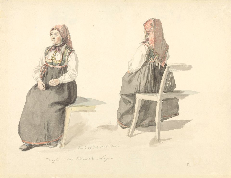 Johan Christian Dahl - Costume studies, Tinn in Telemark - Telemarkskone - Nasjonalmuseet - NG.K&H.B.02850