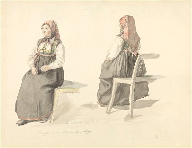 Johan Christian Dahl - Costume studies, Tinn in Telemark - Telemarkskone - Nasjonalmuseet - NG.K&H.B.02850