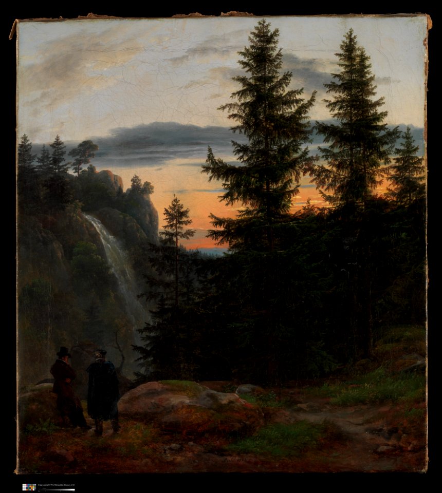 Johan Christian Dahl - Two Men before a Waterfall at Sunset - Metropolitan Museum of Art - DP319598 - 2019.167.3