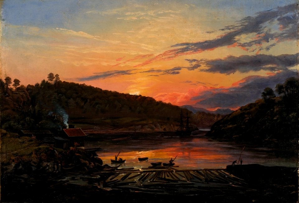 Johan Christian Dahl - The Fiord at Klosteret near Skien - Solnedgang - KODE Art Museums and Composer Homes - RMS.M.00099