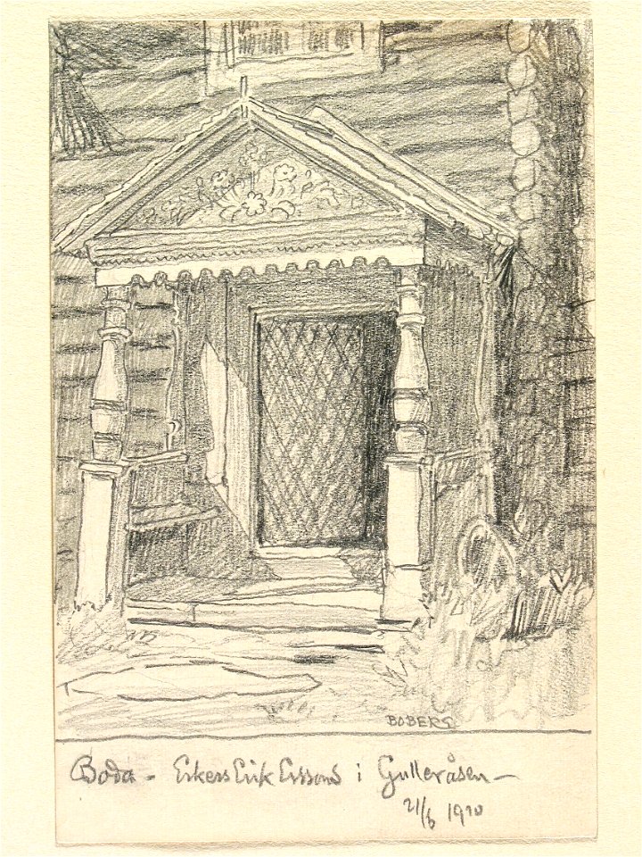 Dalarna, Boda sn. Erkers Erik Erssons i Gulleråsen. Teckning av Ferdinand Boberg - Nordiska museet - NMA.0088074