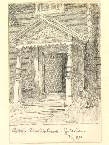 Dalarna, Boda sn. Erkers Erik Erssons i Gulleråsen. Teckning av Ferdinand Boberg - Nordiska museet - NMA.0088074