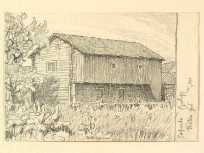 Dalarna, Gustafs sn., Solvarbo, Kittens gård. Teckning av Ferdinand Boberg - Nordiska museet - NMA.0088085