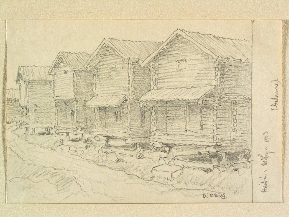 Dalarna, Leksands sn., Hedby. Teckning av Ferdinand Boberg - Nordiska museet - NMA.0088095