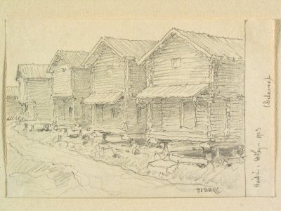 Dalarna, Leksands sn., Hedby. Teckning av Ferdinand Boberg - Nordiska museet - NMA.0088095