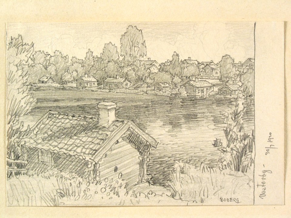 Dalarna, Hedemora sn., Västerby. Teckning av Ferdinand Boberg - Nordiska museet - NMA.0088089