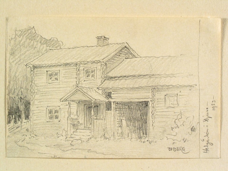Dalarna, Leksands sn., Djura kpfrs., Hedgården. Teckning av Ferdinand Boberg - Nordiska museet - NMA.0088110