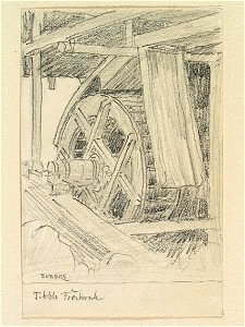 Dalarna, Leksands sn., Tibble. Tröskverk. Teckning av Ferdinand Boberg - Nordiska museet - NMA.0088107
