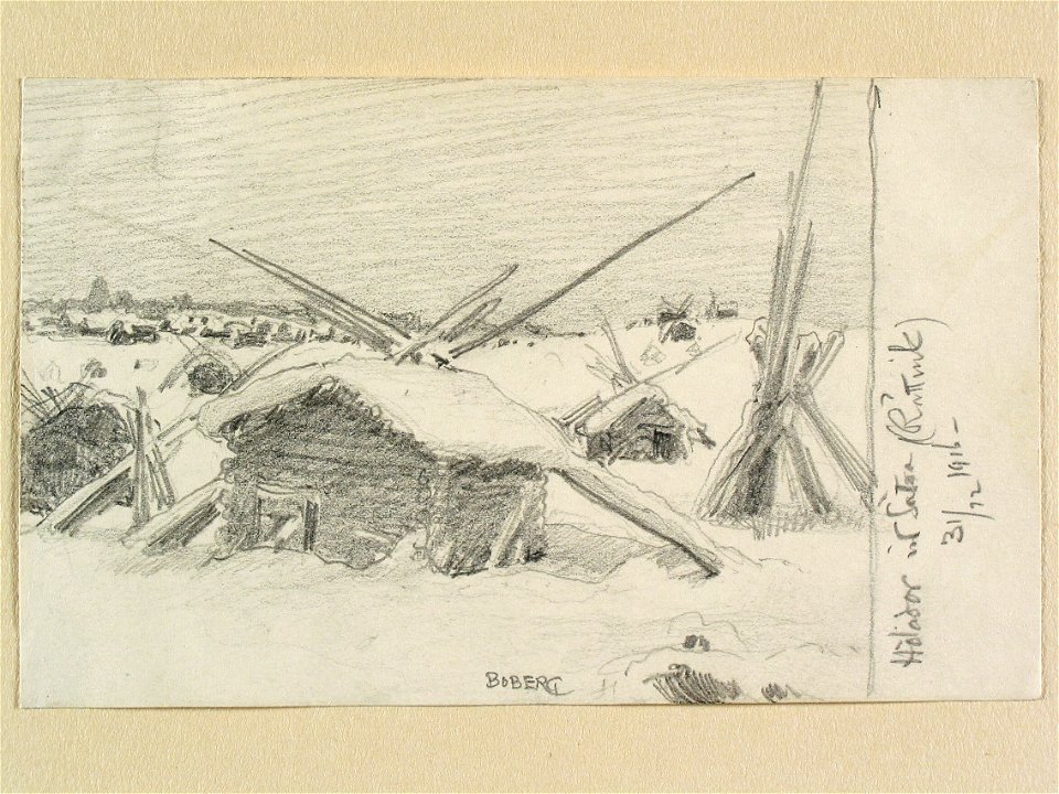 Dalarna, Rättviks sn. Hölador vid Sätra. Teckning av Ferdinand Boberg - Nordiska museet - NMA.0088161