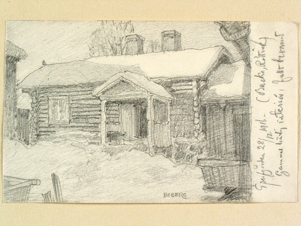 Dalarna, Rättviks sn., Backa, Sparvgården. Teckning av Ferdinand Boberg - Nordiska museet - NMA.0088146