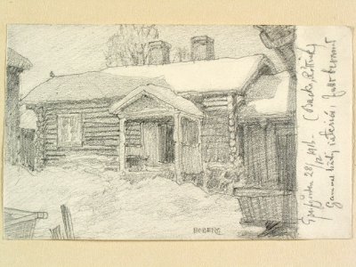 Dalarna, Rättviks sn., Backa, Sparvgården. Teckning av Ferdinand Boberg - Nordiska museet - NMA.0088146