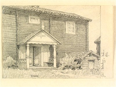 Dalarna, Nås sn. Gård i Nederborg. Teckning av Ferdinand Boberg - Nordiska museet - NMA.0088137
