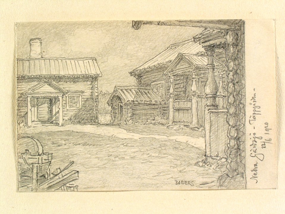 Dalarna, Rättviks sn., Nedre Gärdsjö, Täppgården. Teckning av Ferdinand Boberg - Nordiska museet - NMA.0088154