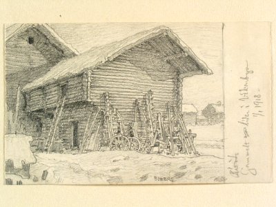 Dalarna, Rättviks sn. Gammalt lider i Vikarbyn . Teckning av Ferdinand Boberg - Nordiska museet - NMA.0088163