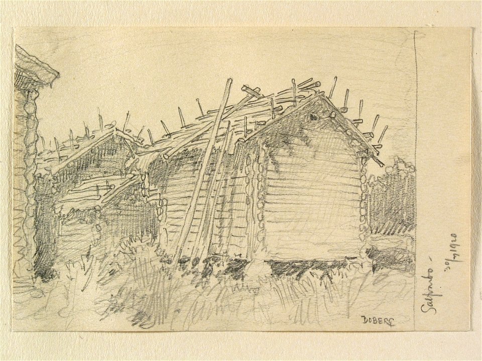 Dalarna, Gustafs sn., Sofvarbo. Teckning av Ferdinand Boberg - Nordiska museet - NMA.0088086