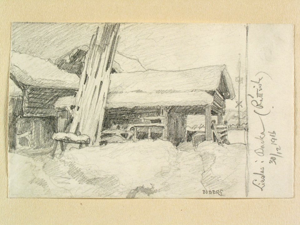 Dalarna, Rättviks sn., Backa, Lisslas. Teckning av Ferdinand Boberg - Nordiska museet - NMA.0088147