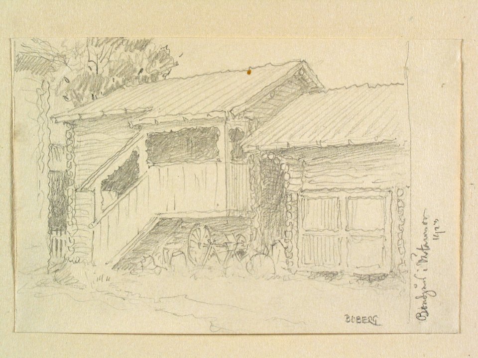 Dalarna, Leksands sn. Bondgård i Västannor. Teckning av Ferdinand Boberg - Nordiska museet - NMA.0088108