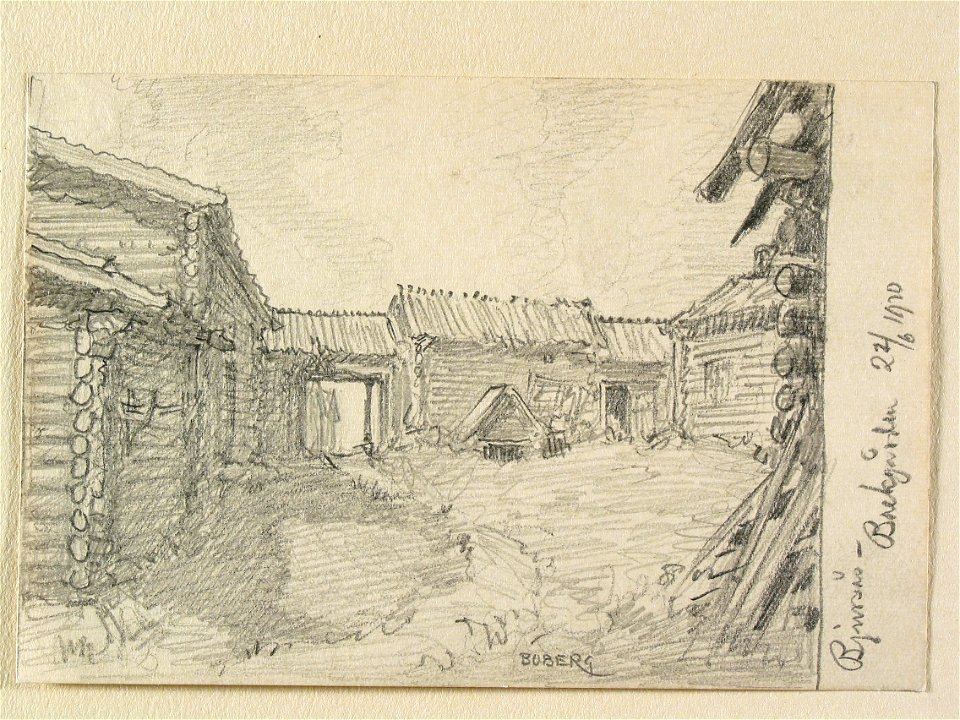 Dalarna, Bjursås sn., Backgården. Teckning av Ferdinand Boberg - Nordiska museet - NMA.0088072