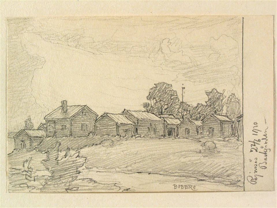 Dalarna, Bjursås sn., Backgården. Teckning av Ferdinand Boberg - Nordiska museet - NMA.0088071