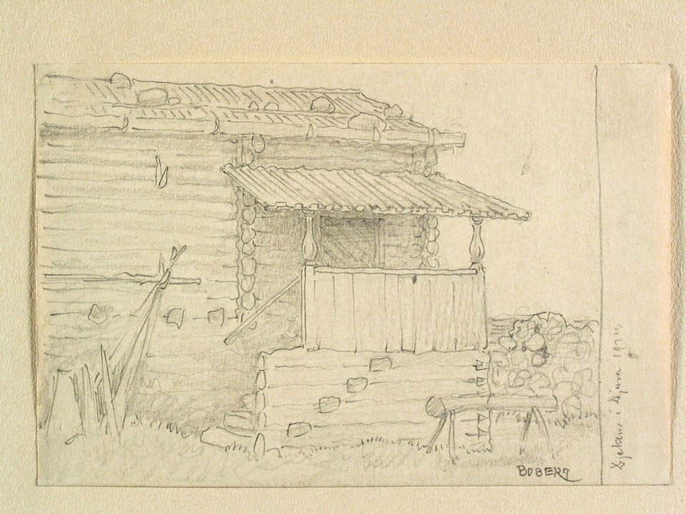 Dalarna, Leksands sn., Djura kfs., Djekens. Teckning av Ferdinand Boberg - Nordiska museet - NMA.0088109