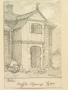 Dalarna, Boda sn., Ovanmyra, Nygårds. Teckning av Ferdinand Boberg - Nordiska museet - NMA.0088078