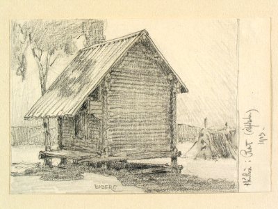 Dalarna, Älvdalens sn. Härbre i Rot. Teckning av Ferdinand Boberg - Nordiska museet - NMA.0088191