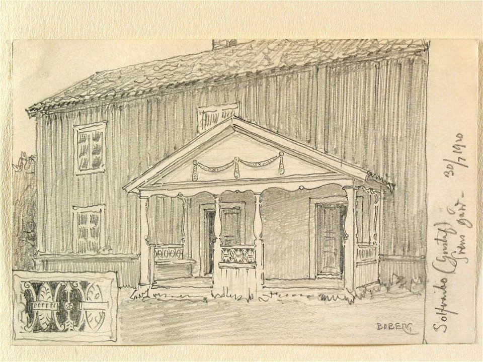 Dalarna, Gustafs sn., Solvarbo, Svens gård. Teckning av Ferdinand Boberg - Nordiska museet - NMA.0088084