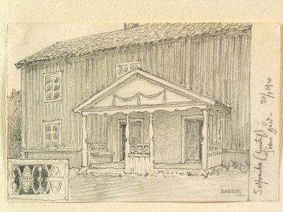Dalarna, Gustafs sn., Solvarbo, Svens gård. Teckning av Ferdinand Boberg - Nordiska museet - NMA.0088084