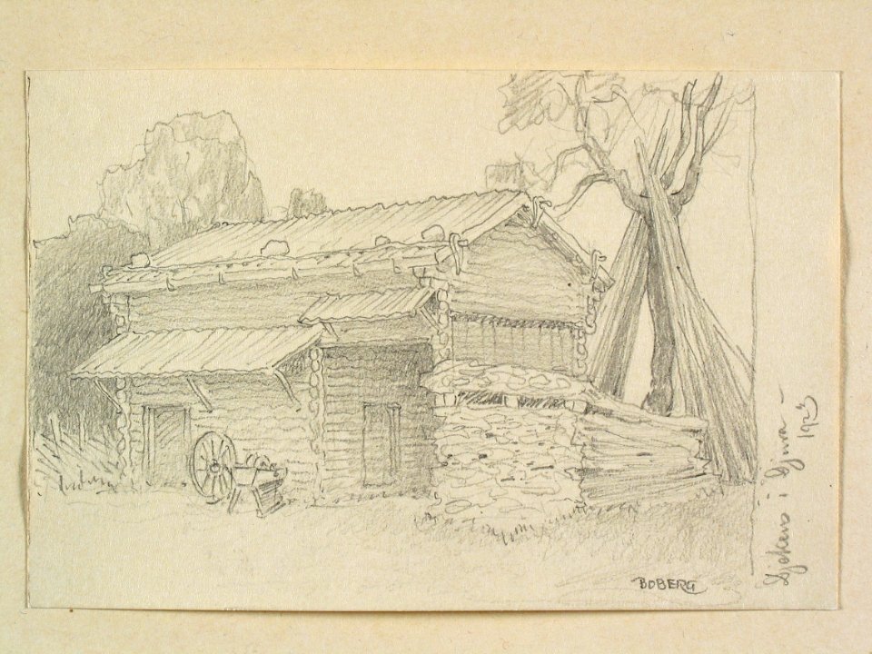 Dalarna, Leksands sn., Djura kapellförsamling, Djekens. Teckning av Ferdinand Boberg - Nordiska museet - NMA.0088111
