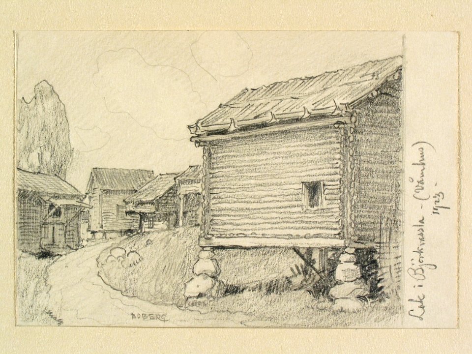 Dalarna, Våmhus sn. Lok i Björkvassla . Teckning av Ferdinand Boberg - Nordiska museet - NMA.0088187