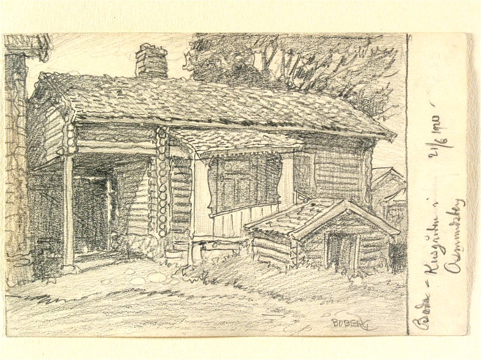 Dalarna, Boda sn. Kusgården i Osmundsberg. Teckning av Ferdinand Boberg - Nordiska museet - NMA.0088077