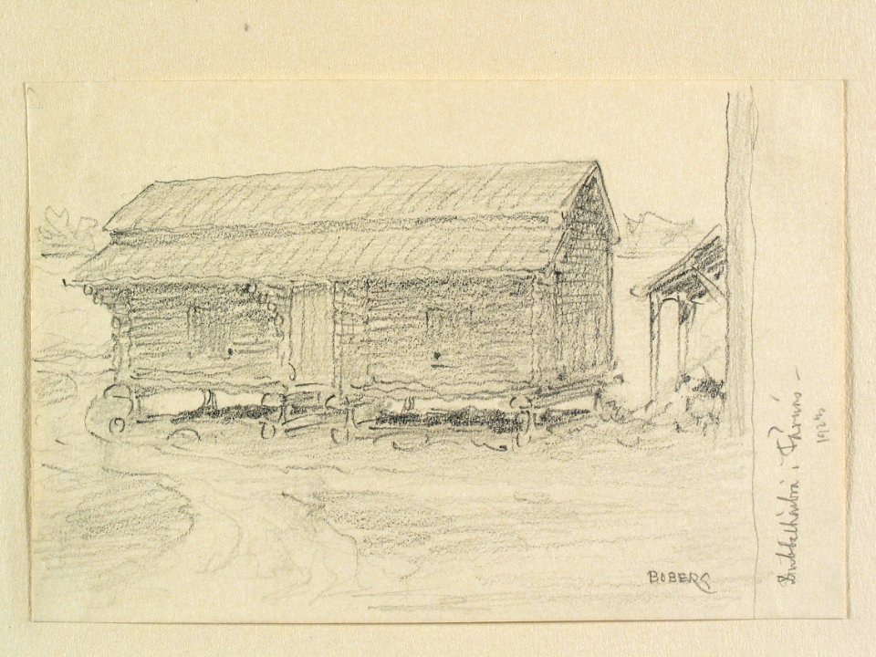 Dalarna, Mora sn., Färnäs. Dubbelhärbre. Teckning av Ferdinand Boberg - Nordiska museet - NMA.0088117