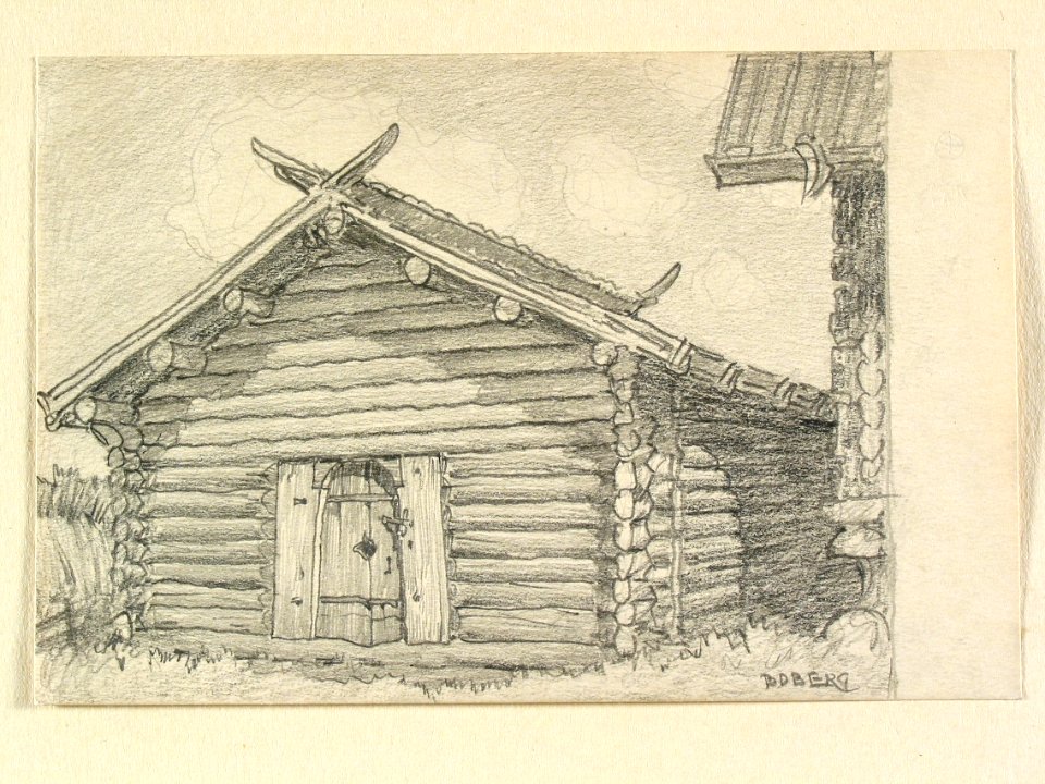 Dalarna, Mora sn., Mora, Zorns gammelgård. Teckning av Ferdinand Boberg - Nordiska museet - NMA.0090099
