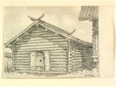 Dalarna, Mora sn., Mora, Zorns gammelgård. Teckning av Ferdinand Boberg - Nordiska museet - NMA.0090099