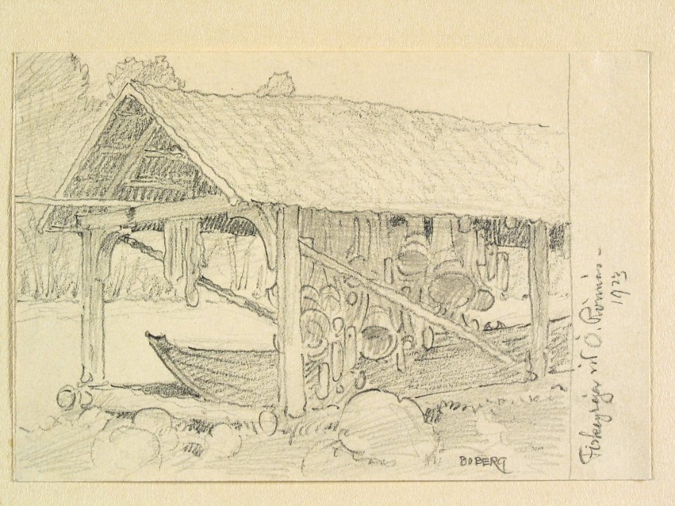 Dalarna, Leksands sn., Östra Rönnäs. Teckning av Ferdinand Boberg - Nordiska museet - NMA.0088100
