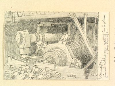 Dalarna, Hedemora sn., Vikmanshyttan. Gammal räckhammare monterad som tegelkross. I gång ännu 1922 - Nordiska museet - NMA.0088794
