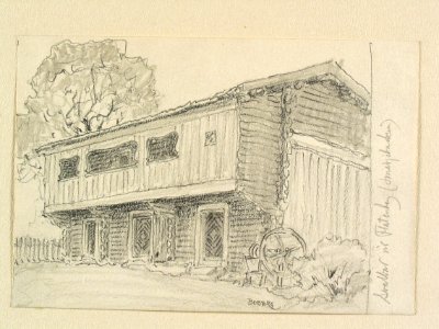 Dalarna, Norrbärke sn. Svalbod vid Flatenberg (Smedjebacken) Teckning av Ferdinand Boberg - Nordiska museet - NMA.0088135