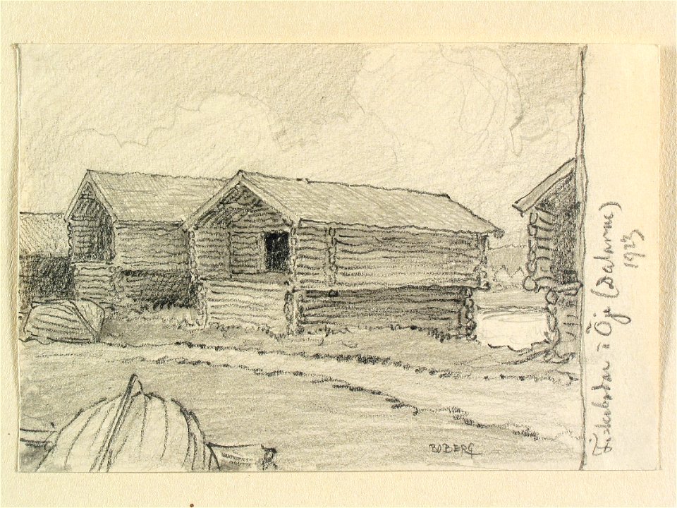 Dalarna, Malungs sn. Fiskarbodar i Öje. Teckning av Ferdinand Boberg - Nordiska museet - NMA.0088134