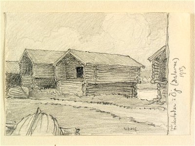 Dalarna, Malungs sn. Fiskarbodar i Öje. Teckning av Ferdinand Boberg - Nordiska museet - NMA.0088134