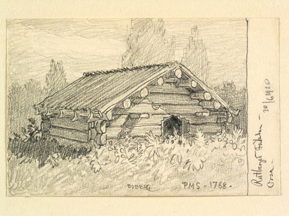 Dalarna, Orsa sn. Rutbergets fäbod. Teckning av Ferdinand Boberg - Nordiska museet - NMA.0088141