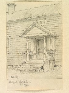 Dalarna, Malungs sn. Bondgård i Öje . Teckning av Ferdinand Boberg - Nordiska museet - NMA.0088133