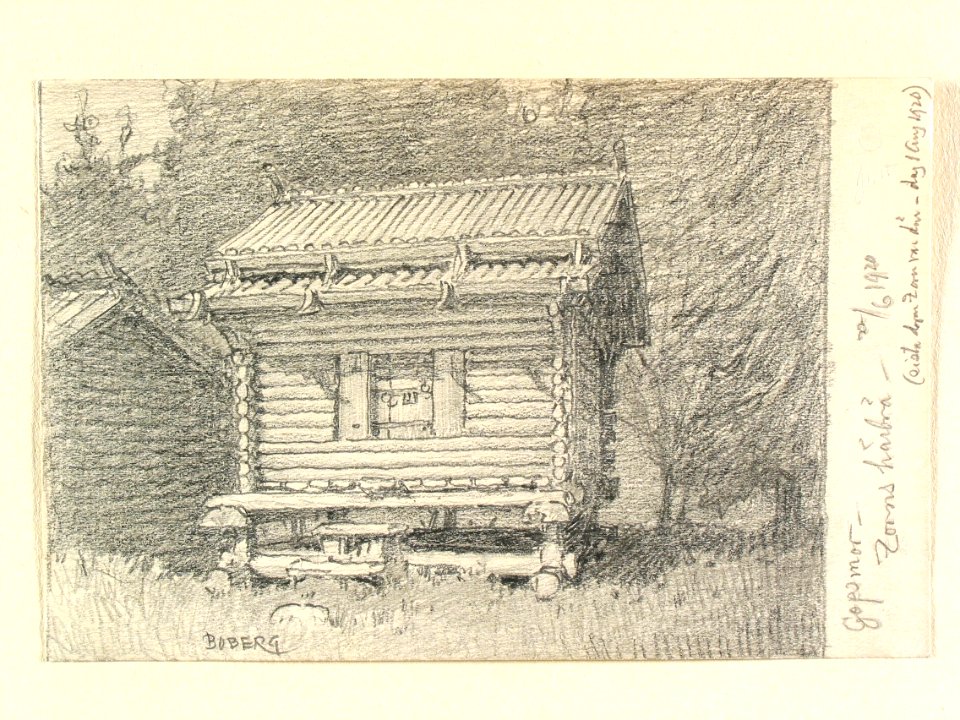 Dalarna, Mora sn., Gopsmor. Konstnären Anders Zorns härbre. Teckning av Ferdinand Boberg - Nordiska museet - NMA.0088118