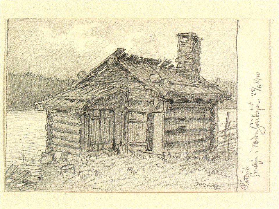 Dalarna, Rättviks sn. Smedja i Nedre Gärdsjö. Teckning av Ferdinand Boberg - Nordiska museet - NMA.0088157