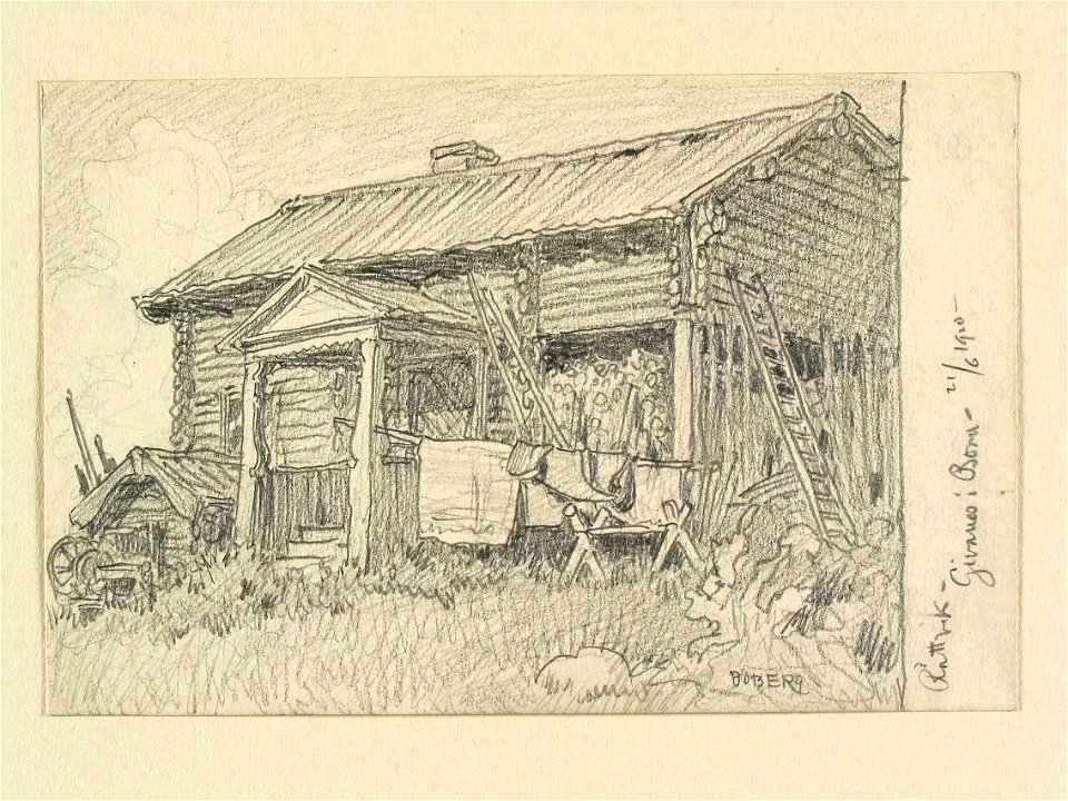Dalarna, Rättviks sn., Born, Givanes. Teckning av Ferdinand Boberg - Nordiska museet - NMA.0088152