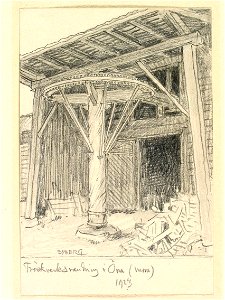 Dalarna, Mora sn., Öna. Tröskverksvandring. Teckning av Ferdinand Boberg - Nordiska museet - NMA.0088131