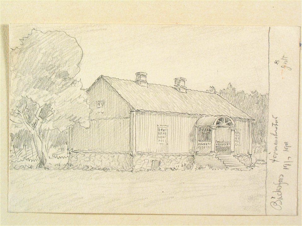 Dalsland, Bäckefors. Förmansbostad. Teckning av Ferdinand Boberg - Nordiska museet - NMA.0088028