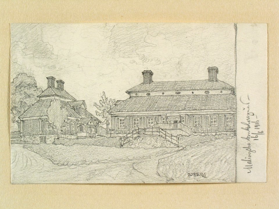 Dalarna, Malingsbo sn. Malingsbo bruksherrgård. Teckning av Ferdinand Boberg - Nordiska museet - NMA.0088775