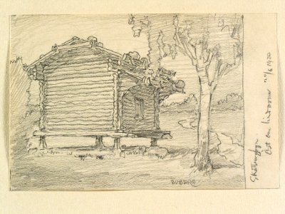 Dalarna, Orsa sn. Skattungbyn, öst om lindorna . Visthusbod. Teckning av Ferdinand Boberg - Nordiska museet - NMA.0088145