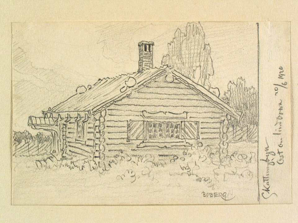 Dalarna, Orsa sn. Skattungbyn, öst om lindorna . Teckning av Ferdinand Boberg - Nordiska museet - NMA.0088143